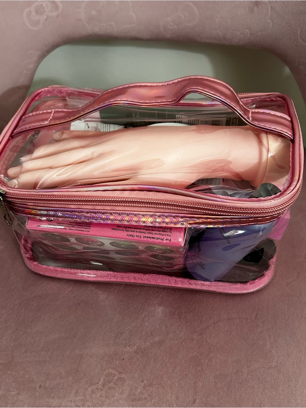 Clear Pink Vinyl Beginner Nail Tech Kit with Handle